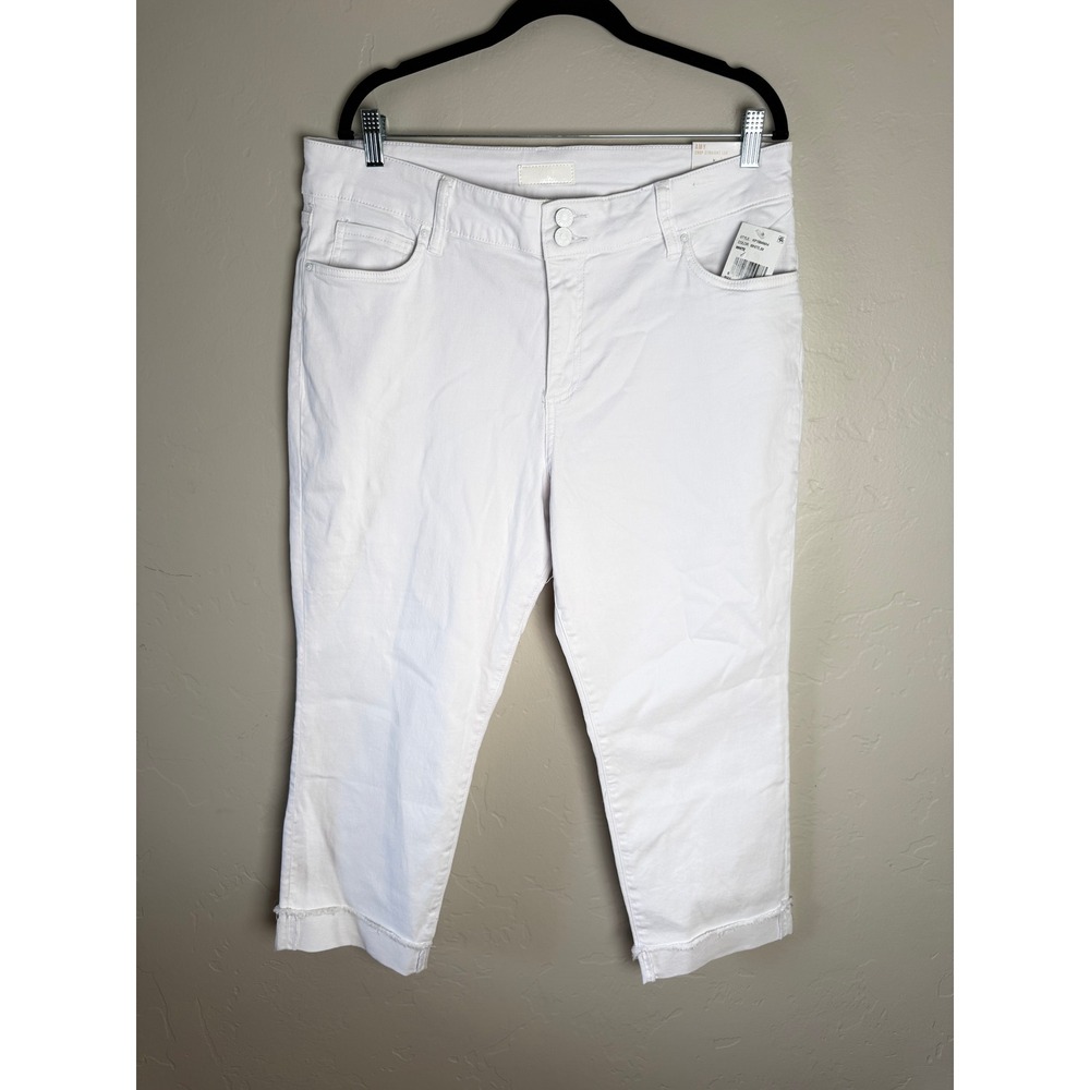 Kut from the Kloth Amy Crop Straight Leg White Jeans 16 High Rise Stretch